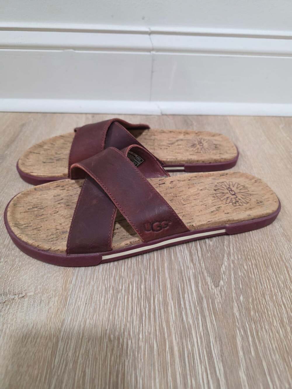 Ugg Ithan Cork Sandals Size 11 Red Leather Slide Shoes